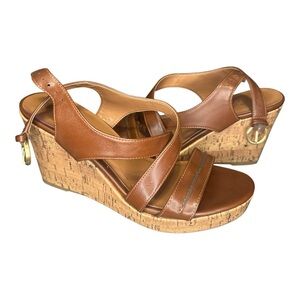 Franco Sarto Brown Leather Wedge Sandals